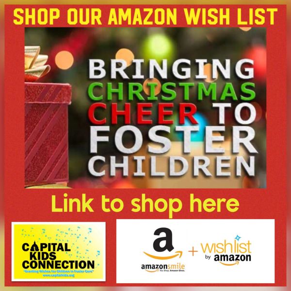 Promoting Amazon wish list for Christmas gifts for foster children.