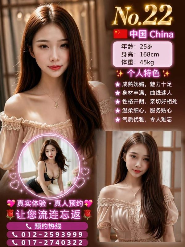 Portraits of a young Chinese woman with detailed personal stats and descriptions.