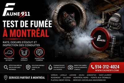 Test de fumée à Montréal pour détecter les infiltrations de rats, odeurs d'égout 