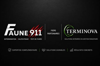 Faune 911 and Terminova logos showcasing partnership in pest control solutions.