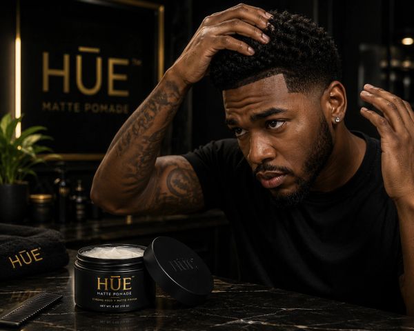 Man styling hair with HUE matte pomade.