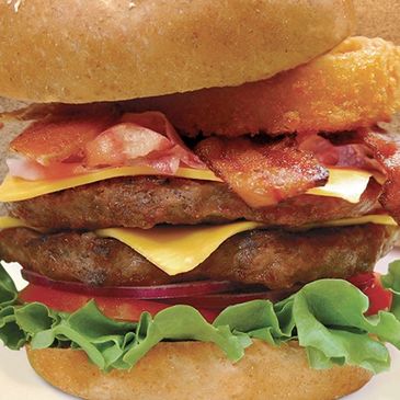 A burger served at the Crown Café at Liberty Island (where the Statue of Liberty is) in New York.
