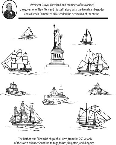 The Statue of Liberty and New York harbor coloring game for kids.