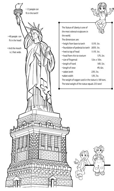 The Statue of Liberty facts & coloring game for kids.