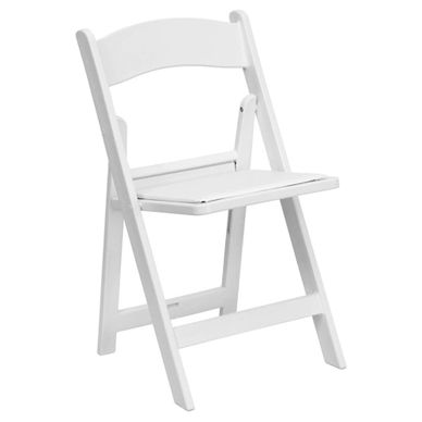 White wooden folding chair with a curved backrest.