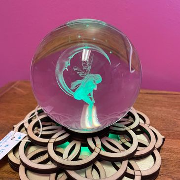 Fairy moon etched glass sphere