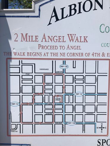 Map showing a 2-mile Angel Walk route in Albion.
