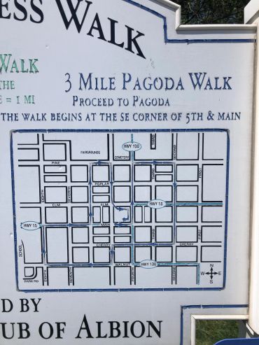 Map showing the route for a 3-mile Pagoda Walk in Albion.