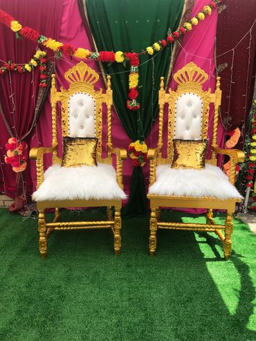 Gold and White Crown chairs. Throne rental
