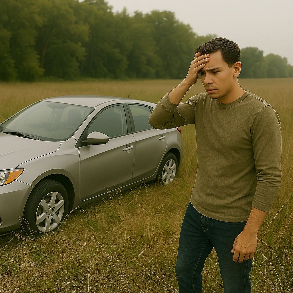 A man realizing that he should not have been speeding