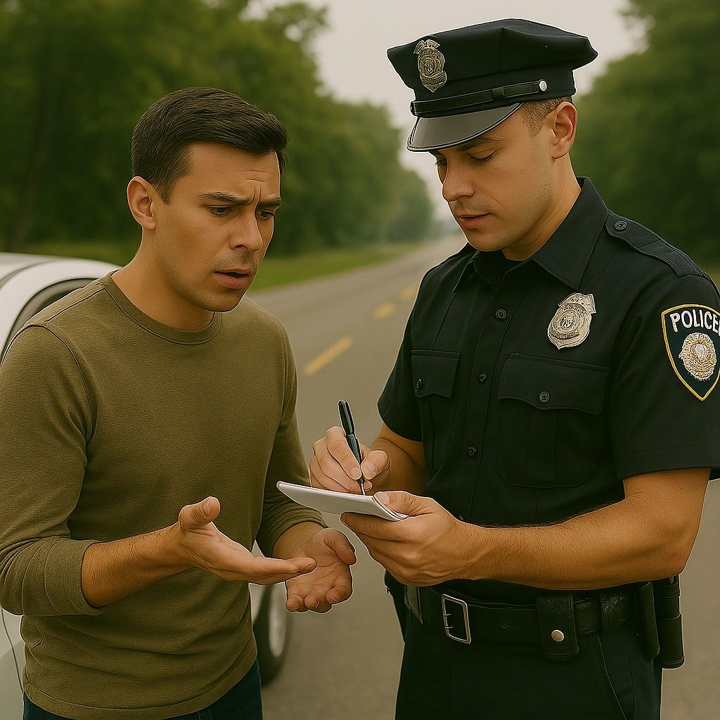 A driver trying to explain his way out of a speeding ticket