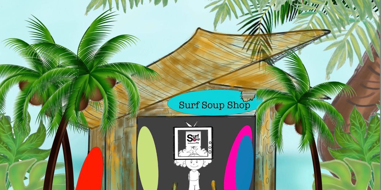 Surf shop, surf Soup shop, store, merch, surfboards, Hawaii, jungle, Koa, Surf Soup Tv, coconut tree