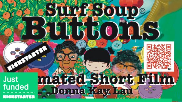 Surf Soup® Buttons animated short film poster, Oscar-qualified hand-drawn 2D cartoon by Donna Kay La
