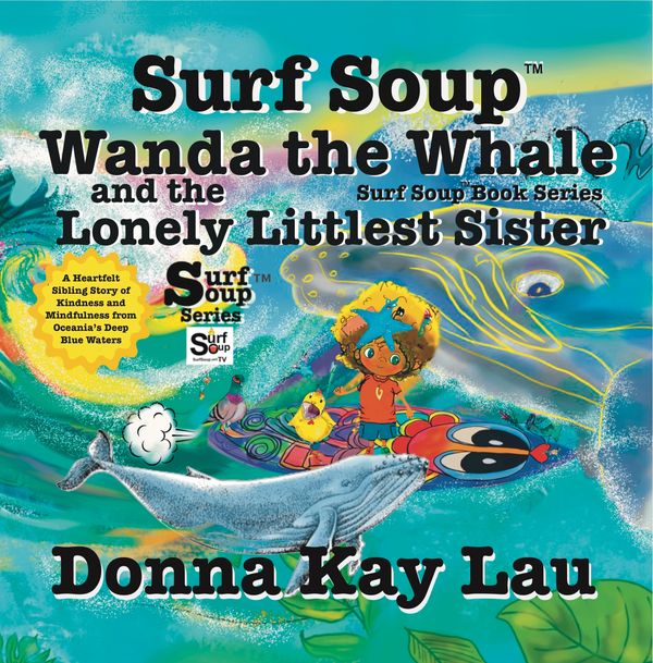 Whale with blue ocean colors surf soup book cover Wanda the whale