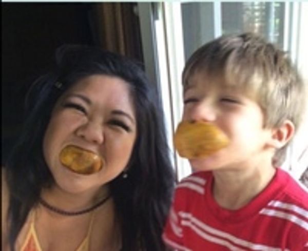 Donna Kay lau and fender eating oranges using them as big smiles humour And silly
