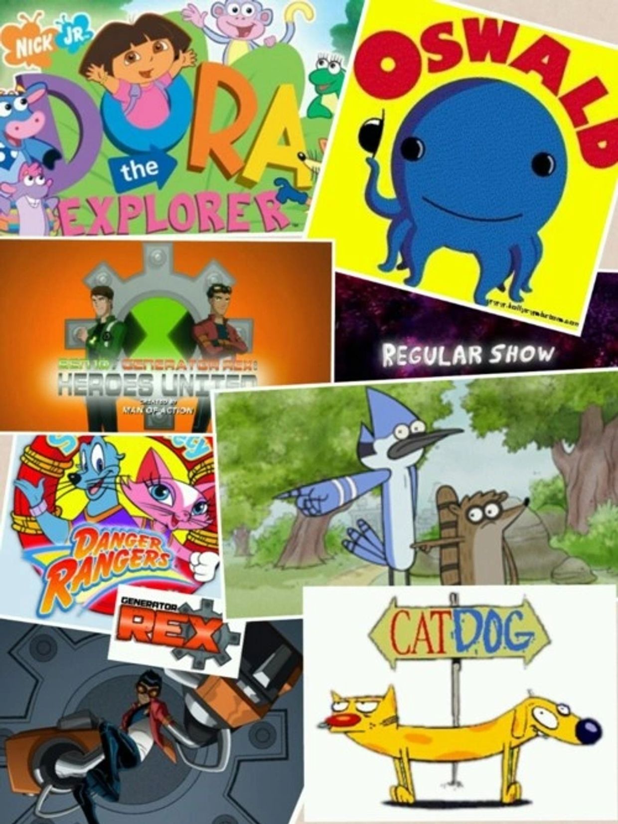 Dora the Explorer Oswald octopus
Catdog PBS Cartoon Network Nickelodeon 
Generator rex Regular show