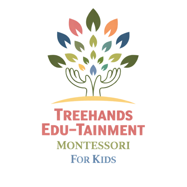 Colorful logo with hands and leaves symbolizing growth and education.