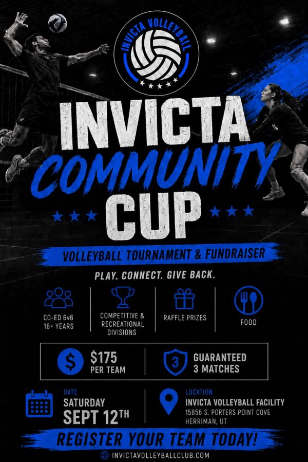 Invicta Community Cup volleyball tournament and fundraiser details.