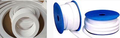 Two types of white Teflon tape rolls used for plumbing.