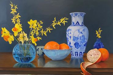 The Effects of Orange on Blue, 2022, Oil on Panel, 24"x36"