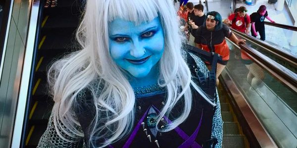 Victoria Vaus dressed as an Andorian from Star Trek at San Diego Comic Con. Cosplay, hand sculpted.