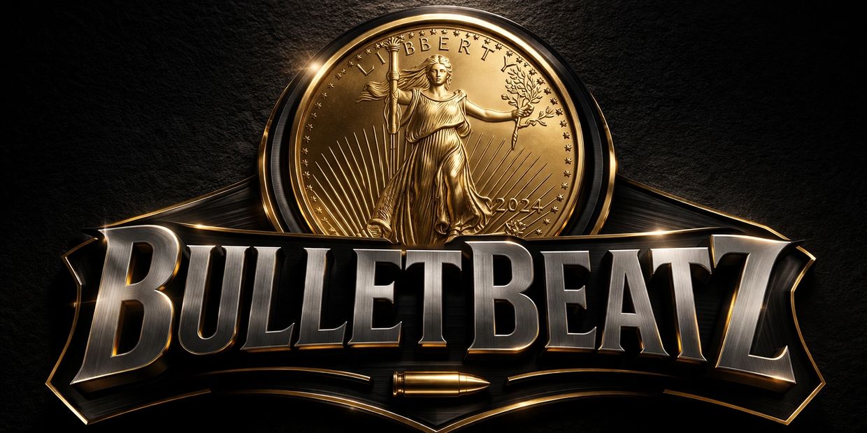 Bullet Beatz logo with a gold coin and bullet design.