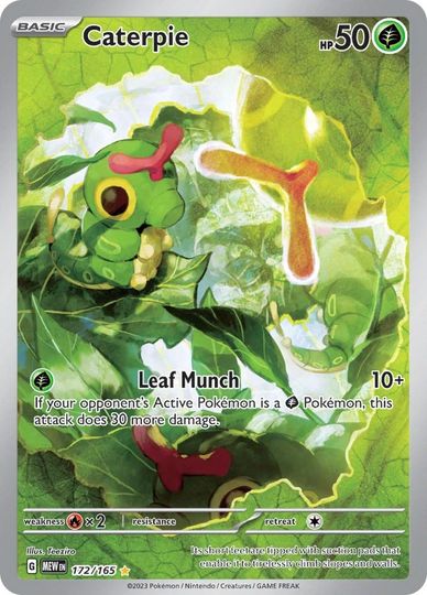 Caterpie Pokémon card with Leaf Munch attack.