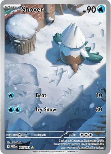 Snover Pokémon card with snowy background.