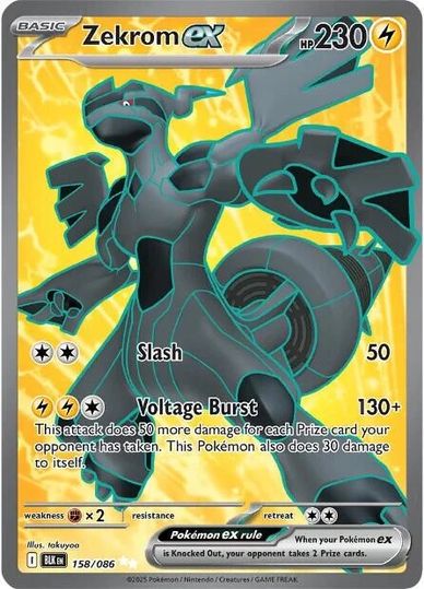 Zekrom ex Pokémon card with electric attacks and 230 HP.