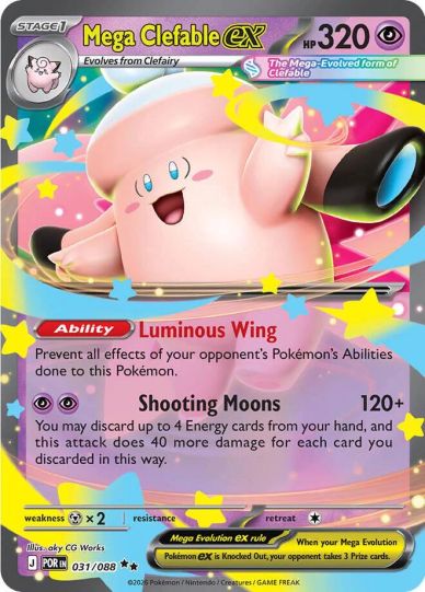 Mega Clefable ex card with vibrant stars and colorful background.