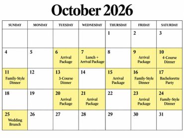 Calendar for October 2026 with highlighted events.
