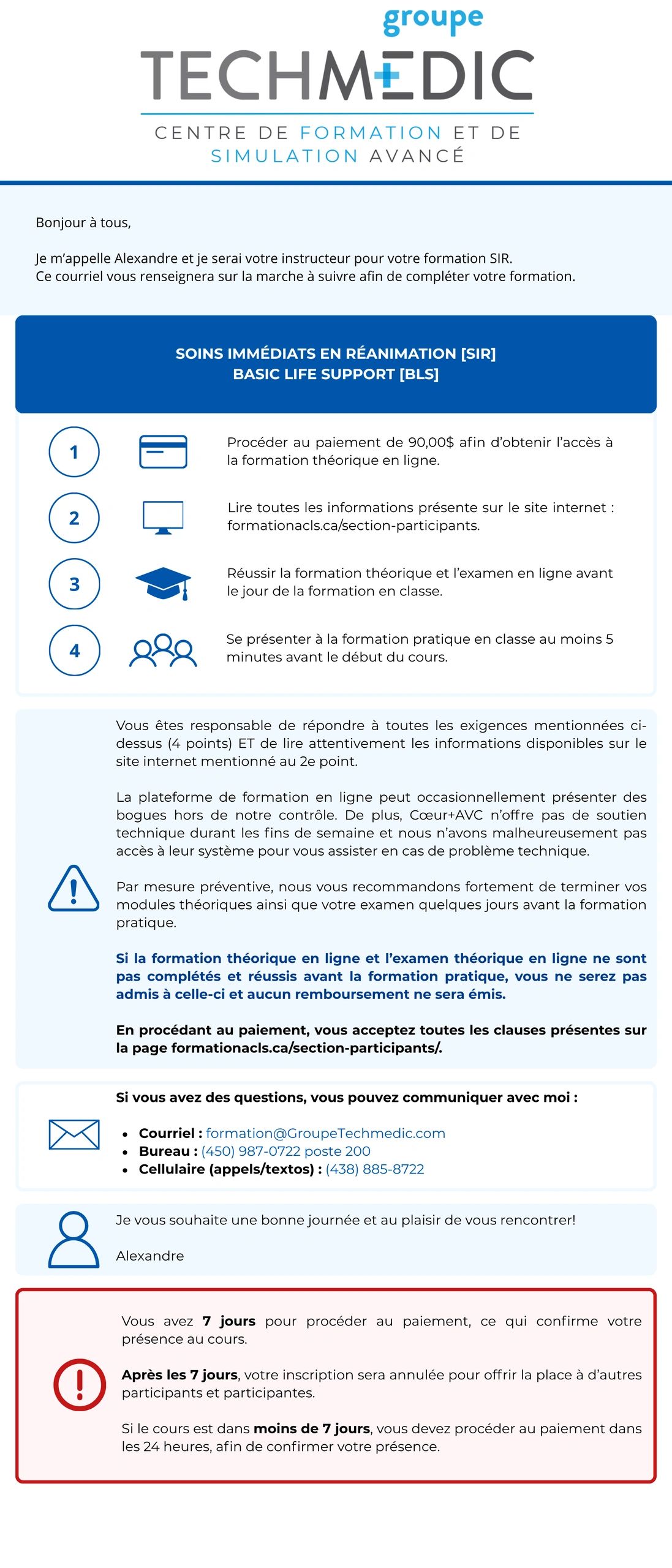 Instructions for completing the Basic Life Support (BLS) training from Groupe Techmedic.