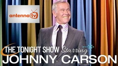 Johnny Carson hosting The Tonight Show with a classic smile.
