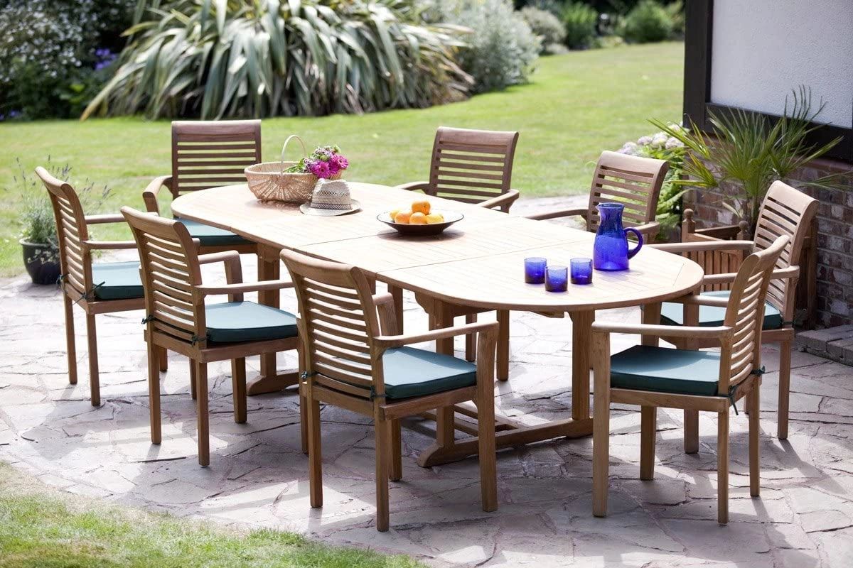 ASTON 8 SEATER TEAK GRANDE OVAL Patio Dining Set with 3 position extendable  table - 1.96m -