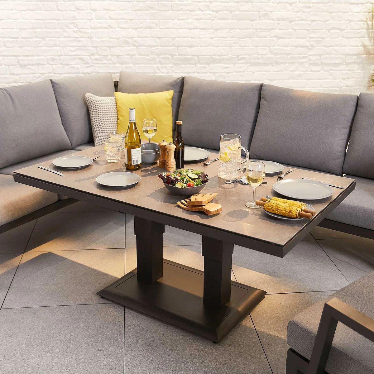 Aston VOGUE Aluminium Casual Dining Corner Sofa Set with Rising Table &  Armchair & Bench