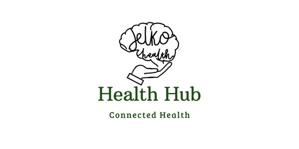 Logo of Jelko Health Hub with a brain and hand illustration.