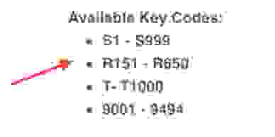 Available lock key codes