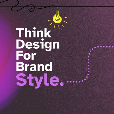 Creative text design encouraging brand style thinking with a glowing light bulb.