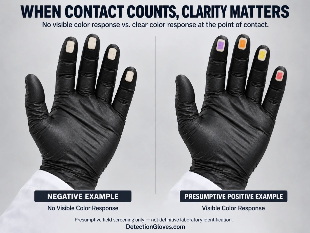 Comparison of negative and presumptive positive color responses on gloves.