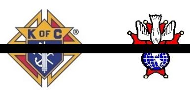 Knights of Columbus emblem alongside a globe and doves symbol, divided by a black horizontal line.