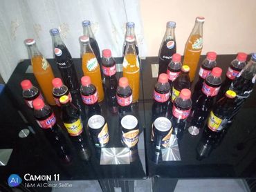 Table with drinks donated for the birthday party. 