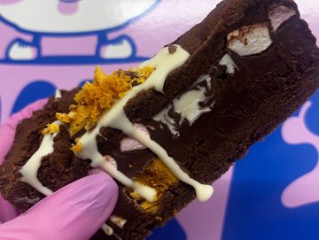 Rocky Road cookie pie. Crunchie, Twix, marshmallows, milk chocolate, white chocolate