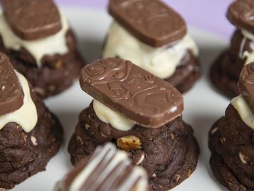 Rocky road inspired stuffed cookie with marshmallow fluff, white chocolate & Crunchie chocolate