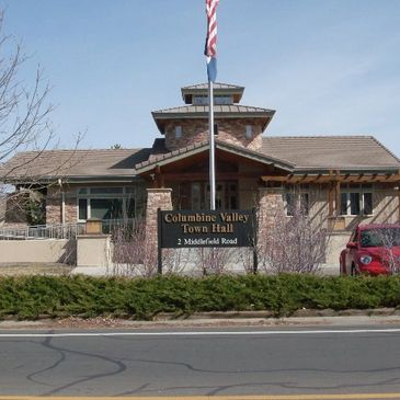 A Building With the American Flag Outside