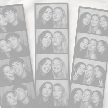 Photo booth strips capturing friends sharing fun and silly moments together.