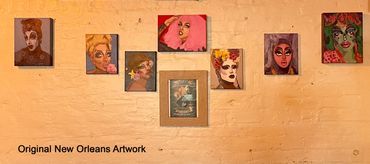 Original New Orleans Drag Queen Paintings in Basin Seafood Restaurant 