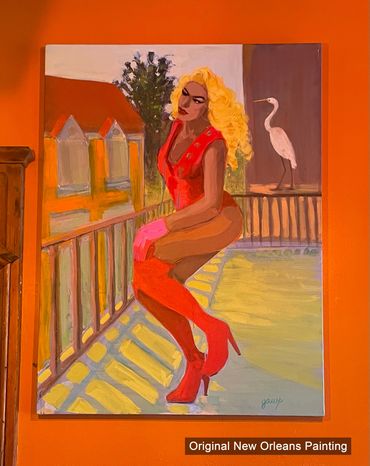 Original New Orleans Drag Queen Paintings in Basin Seafood Restaurant 