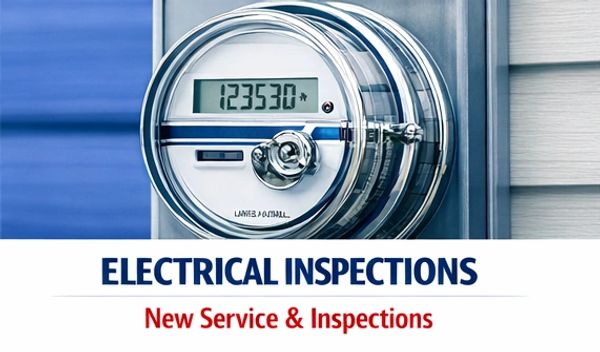 Electrical meter with text about new service and inspections.