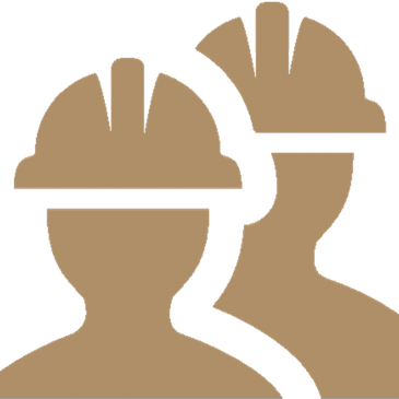 Icon of two construction workers wearing helmets.