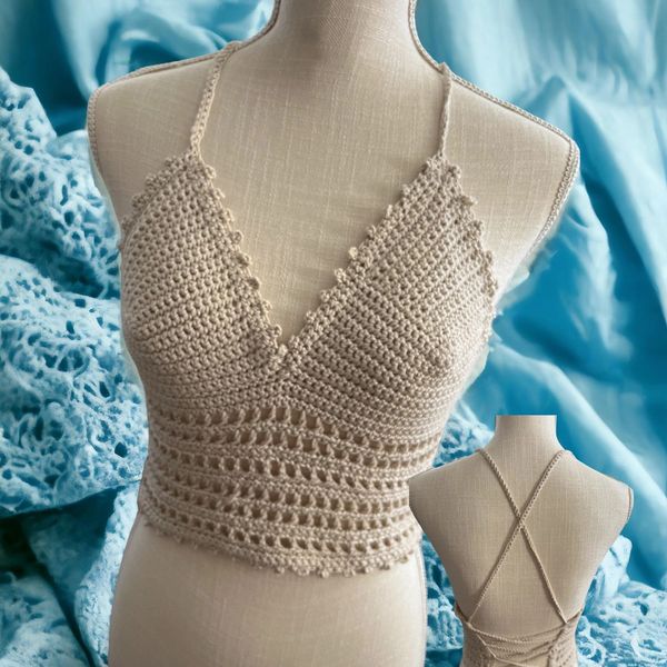Crochet Off White Halter Top